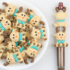 3D Christmas Reindeer Silicone Focal Beads Wholesale, Turquoise Bow Brown Antlers
