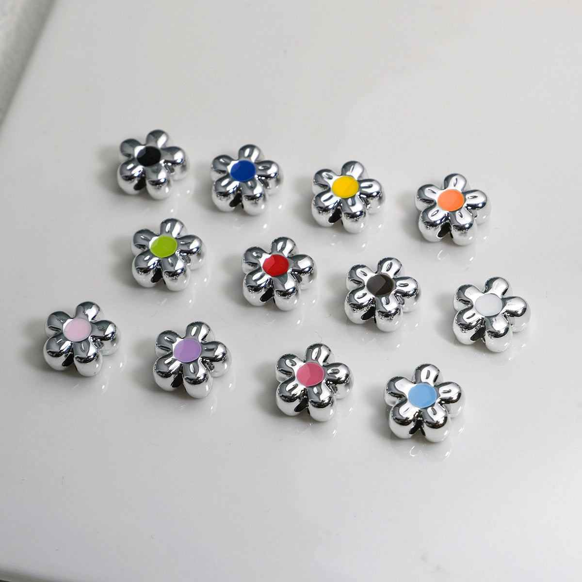 Silver Cherry Blossom Acrylic Beads 12mm Enamel 50pcs 5