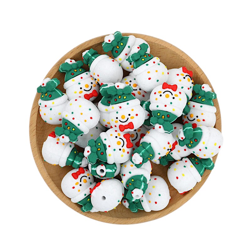 Silicone 3D Focal Beads Christmas Snowman Color-Shifting Bow Tie Holly Hat 20pcs 2