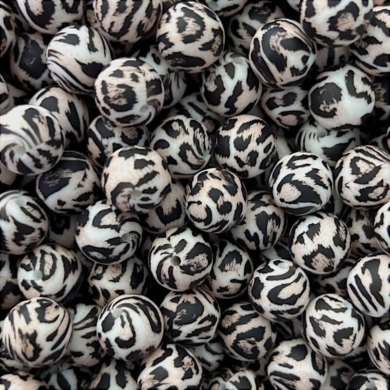 15mm Silicone Beads Leopard Print Multicolor Printed Design 50pcs 4