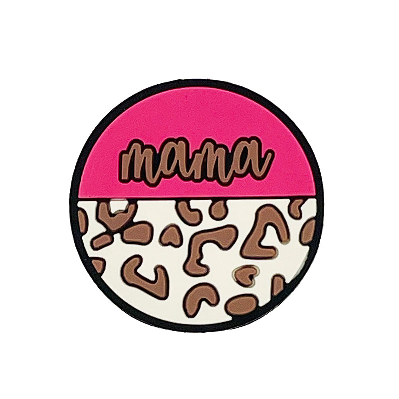 Silicone Focal Beads Mama Round Leopard Print Color Block 20pcs 2