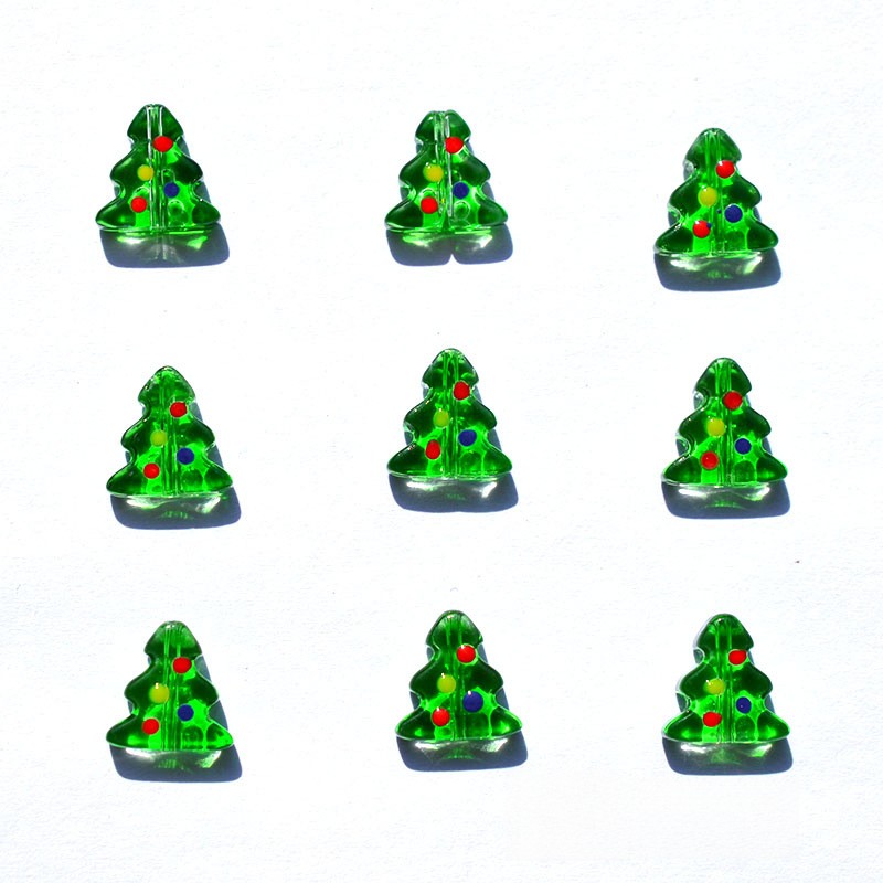 Transparent Green Christmas Tree Glass Beads 10mm 10pcs