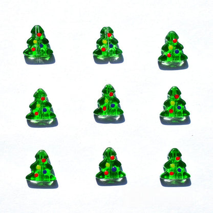Transparent Green Christmas Tree Glass Beads 10mm 10pcs