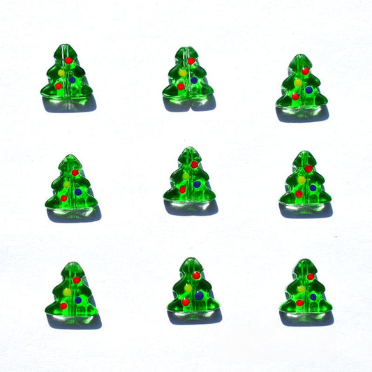 Transparent Green Christmas Tree Glass Beads 10mm 10pcs