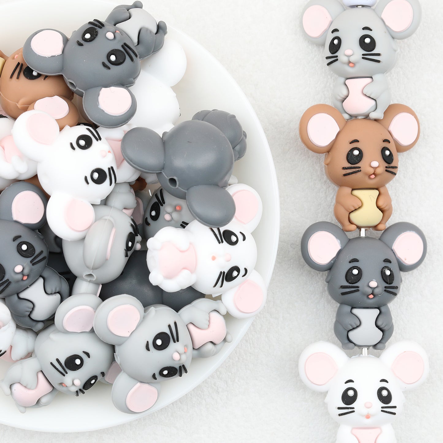 Cute 3D Mouse Silicone Focal Beads 20 pcs