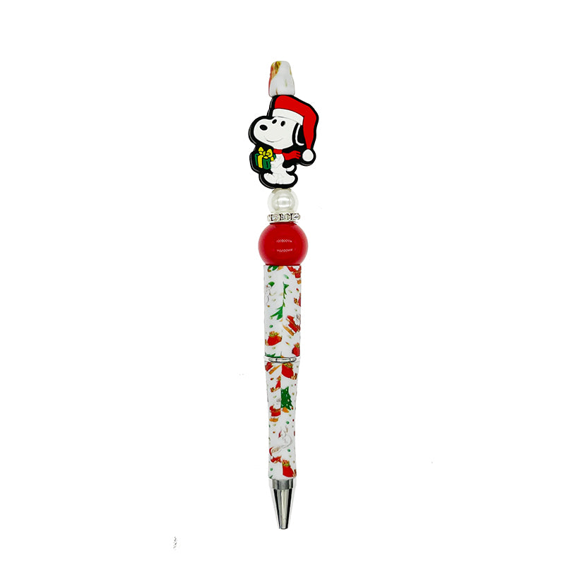 Silicone Focal Beads Christmas Snoopy Holding Green Gift 20pcs 3