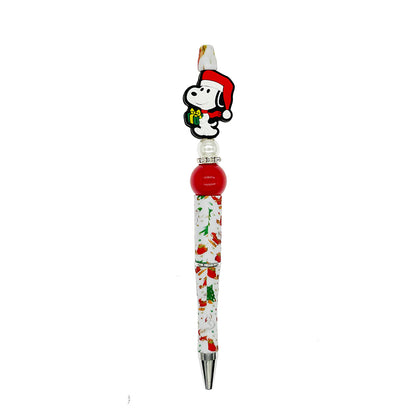 Silicone Focal Beads Christmas Snoopy Holding Green Gift 20pcs 3