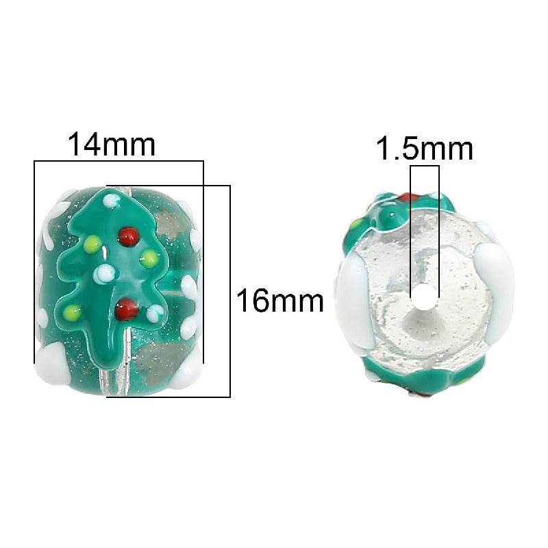 Hand Drawn Christmas Glass Beads 14mmx16mm Holiday Focal Beads 2