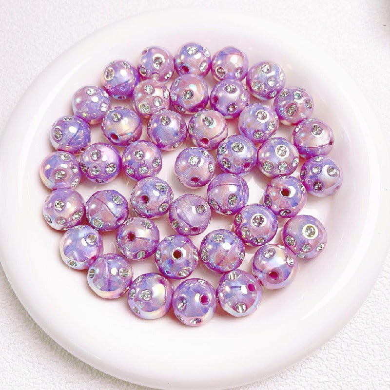 Diamond Round Acrylic Beads 16mm Glossy Faceted Mixed Colors 10pcs 13