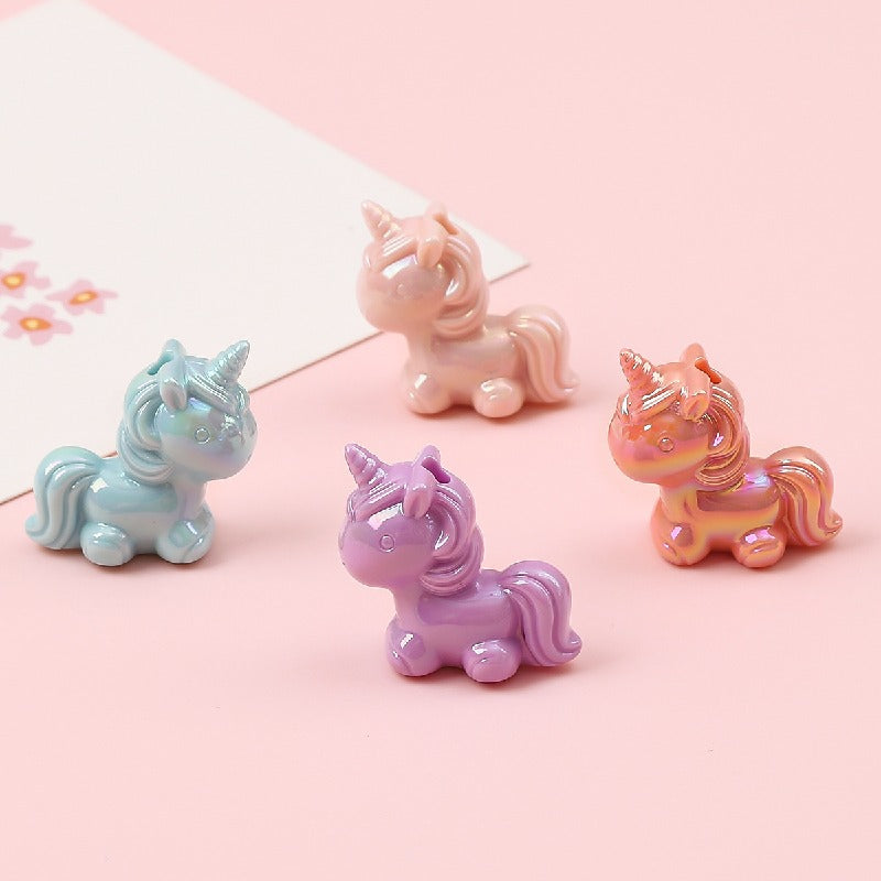 Painted Unicorn Acrylic Beads 25x26mm Pastel Iridescent Shine 4pcs