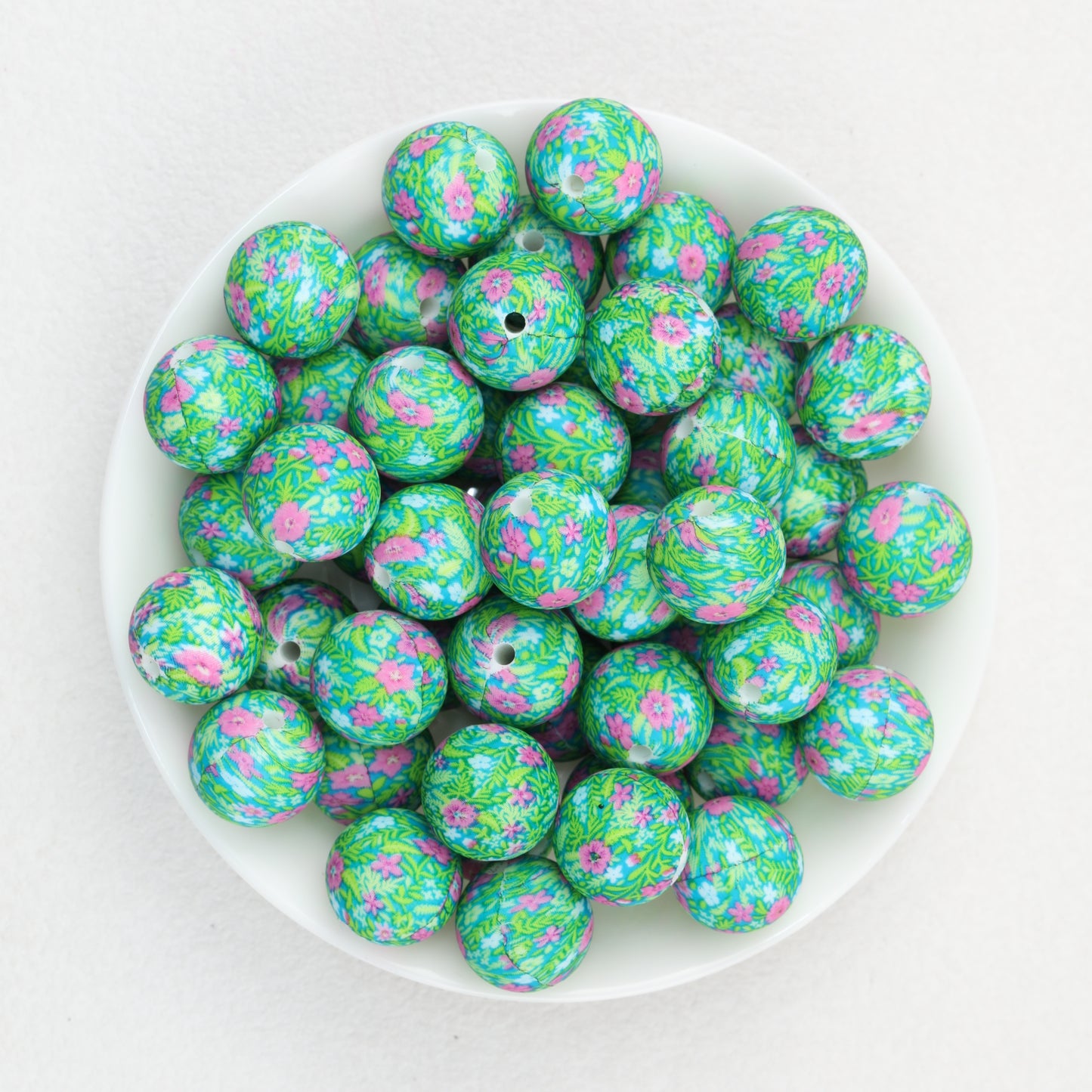 15mm Floral Pattern Print Round Silicone Beads Dark Base 50pcs 3