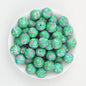 15mm Floral Pattern Print Round Silicone Beads Dark Base 50pcs 3