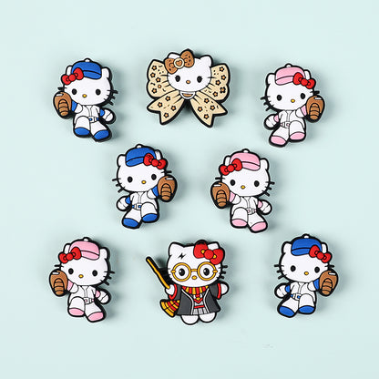 Silicone Focal Beads Hello Kitty Leopard Bow Pink Baseball Player 20pcs 4