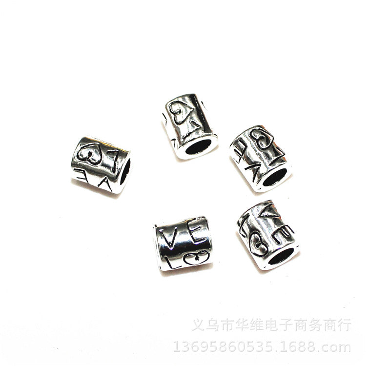Tube Metal Beads 9x8mm Love Lettering Silver Tone 50pcs 3