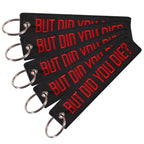 Embroidered Wristlet Keychain Black Fabric Red Lettering 5