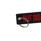 Embroidered Wristlet Keychain Black Fabric Red Lettering 2