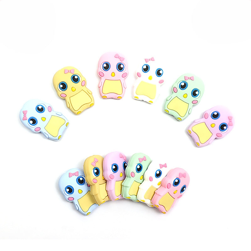Silicone Focal Beads Little Duck Bowknot Big Eyes Pastel Colors 20pcs 5