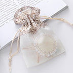 Organza Drawstring Bags 10x14cm Rose Lace Rim Beige 1pc 3