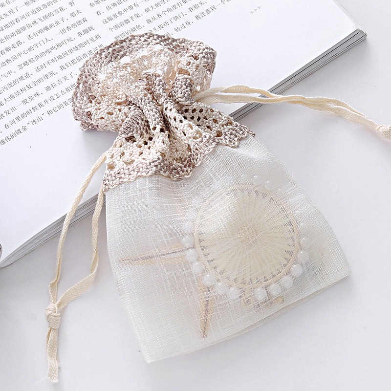 Organza Drawstring Bags 10x14cm Rose Lace Rim Beige 1pc 3