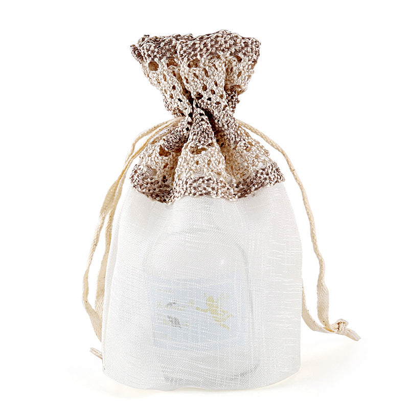 Organza Drawstring Bags 10x14cm Rose Lace Rim Beige 1pc 4