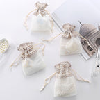 Organza Drawstring Bags 10x14cm Rose Lace Rim Beige 1pc 2