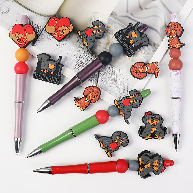 Silicone Focal Beads Valentine Sausage Dog I Love Dachshunds Heart 20pcs 9