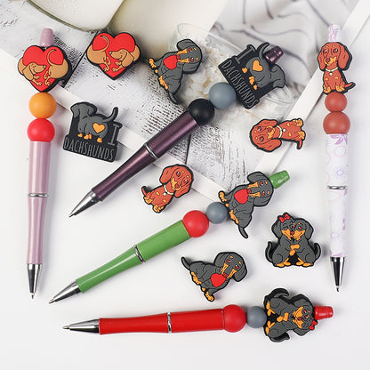 Silicone Focal Beads Valentine Sausage Dog I Love Dachshunds Heart 20pcs 9