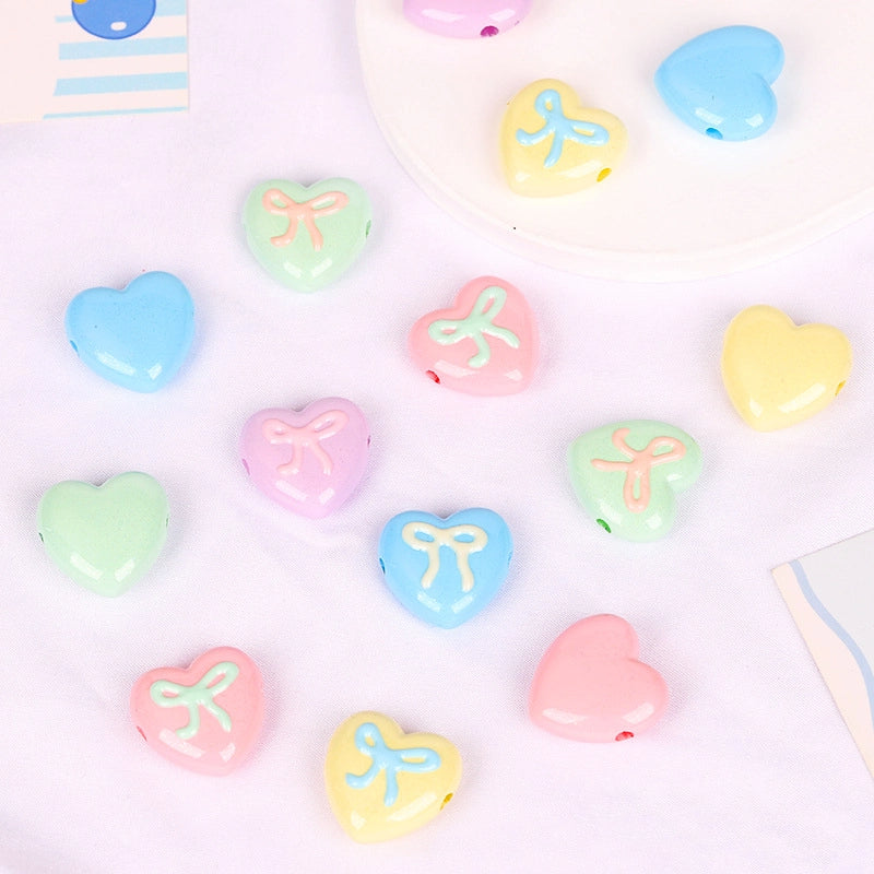 Hand Painted Heart & Star Acrylic Beads 24mm Glossy Pastel 10pcs