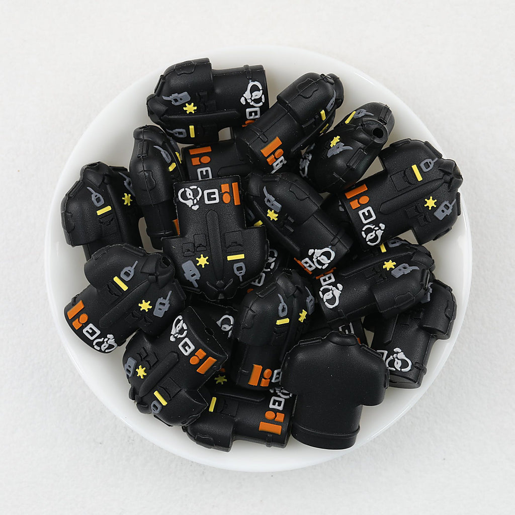 Police Uniform 3D Silicone Focal Beads Blue Black 20pcs