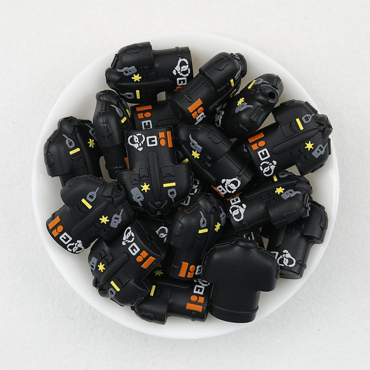 Police Uniform 3D Silicone Focal Beads Blue Black 20pcs