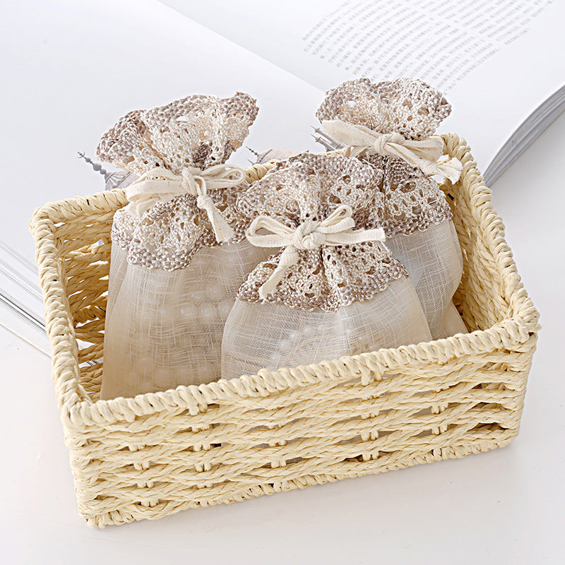 Organza Drawstring Bags 10x14cm Rose Lace Rim Beige 1pc