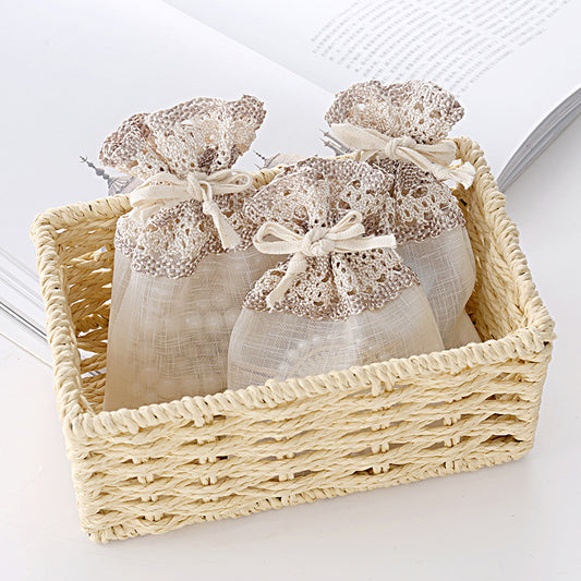 Organza Drawstring Bags 10x14cm Rose Lace Rim Beige 1pc