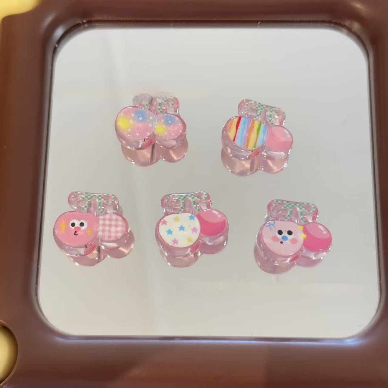 Pink Cartoon Cherry Acrylic Beads 20mm Glossy Translucent 10pcs