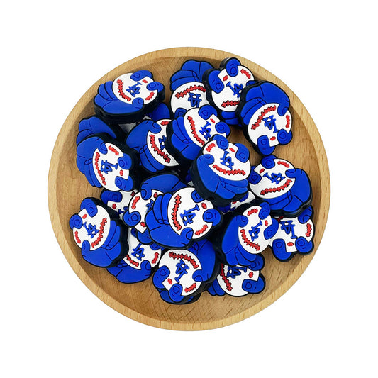 Silicone Focal Beads LA Baseball Blue Hands and Red Stitches 20pcs 2