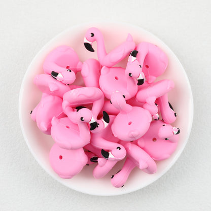 Pink 3D Flamingo Silicone Focal Beads 20 pcs
