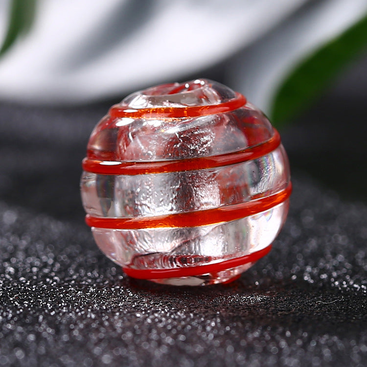 Lampwork Glass Beads Round 12mm Japanese Style Silver Foil Filled 30pcs 10