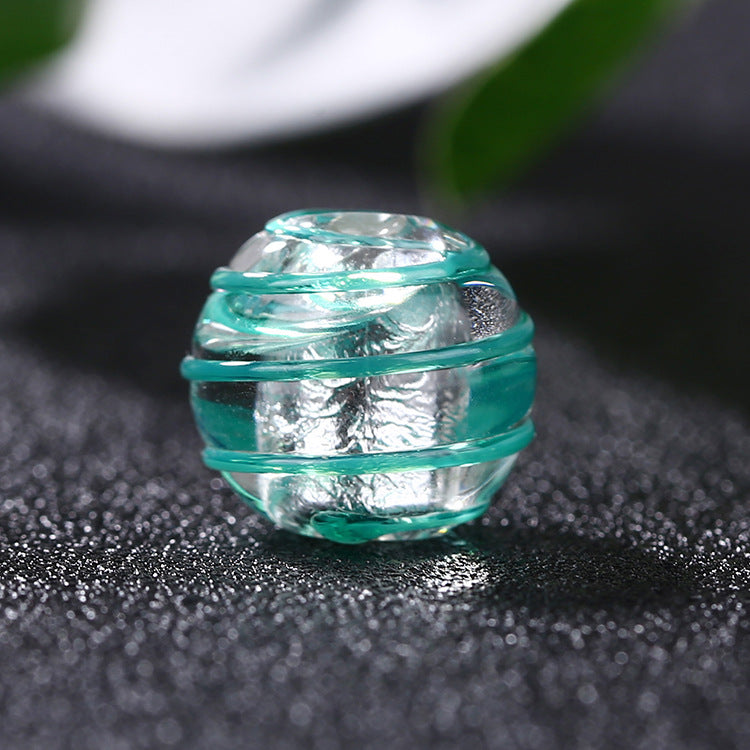Lampwork Glass Beads Round 12mm Japanese Style Silver Foil Filled 30pcs 13