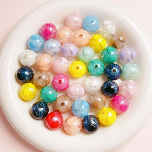 Candy Heart Acrylic Beads 16mm Glossy Colorful 10pcs