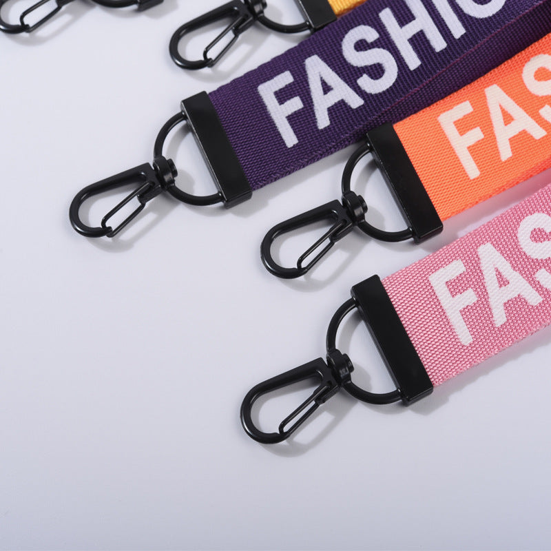 Ribbon Wristlet Keychain Metal Bold Fashion Lettering Colorful 3