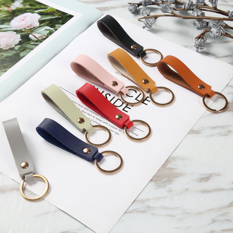 Leather Wristlet Keychain Minimalist Soft Hues Blush Navy 4