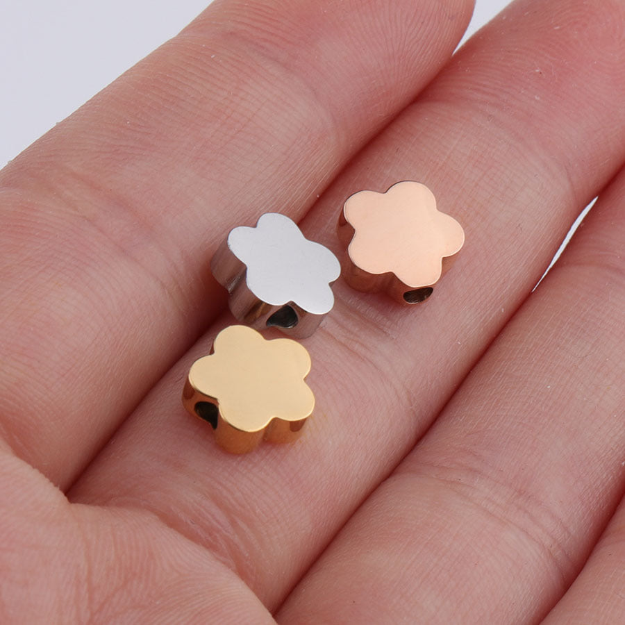 Stainless Steel Flower Metal Beads 8mm Polished Mirror Surface 10pcs 4