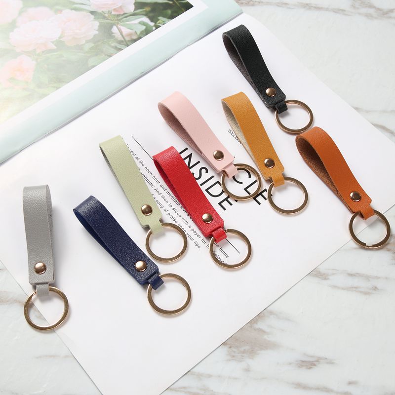 Leather Wristlet Keychain Minimalist Soft Hues Blush Navy