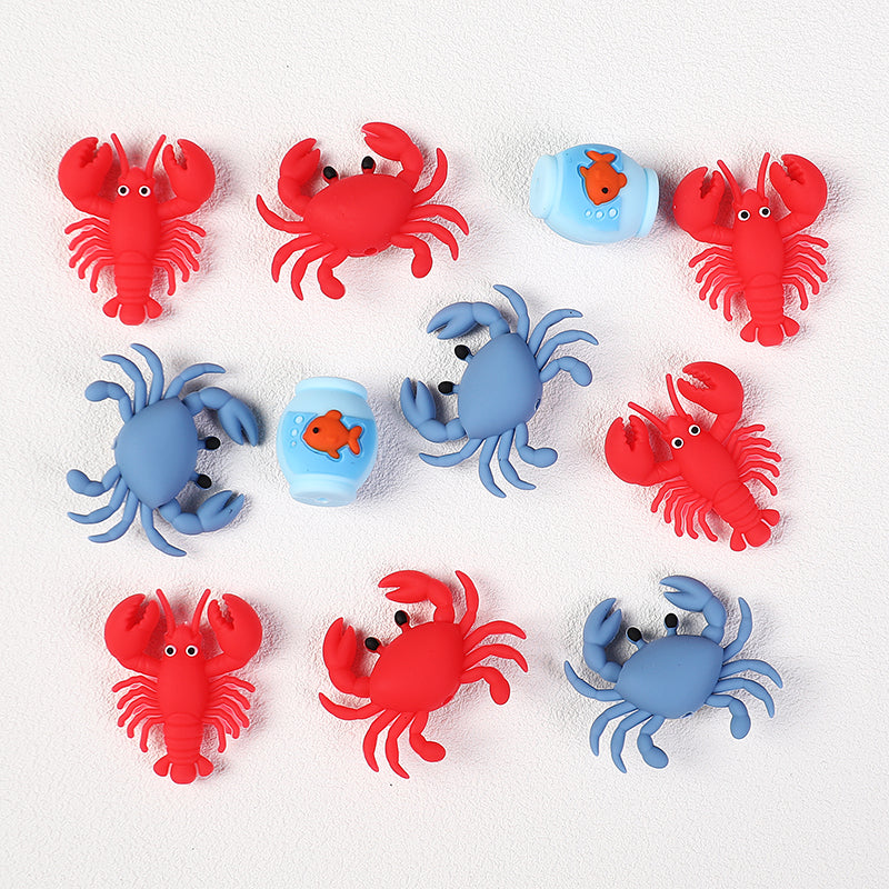 3D Crab Lobster Silicone Focal Beads Wholesale, Red Blue Marine Animal Designs