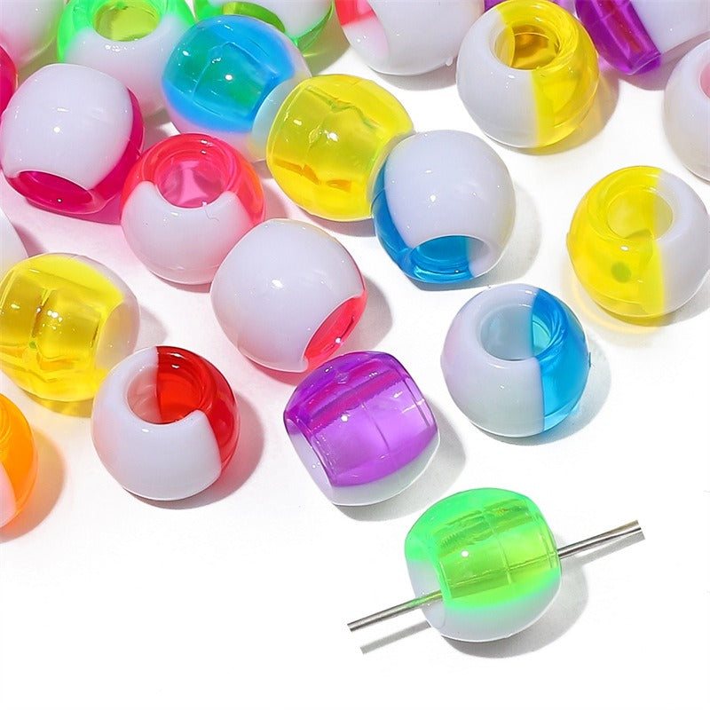 Large Hole Acrylic Beads 12mm Two-Tone Mixed Colors 60pcs 19