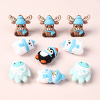 Silicone 3D Focal Beads Winter Theme Polar Bear Snow Monster Wearing Hats 20pcs