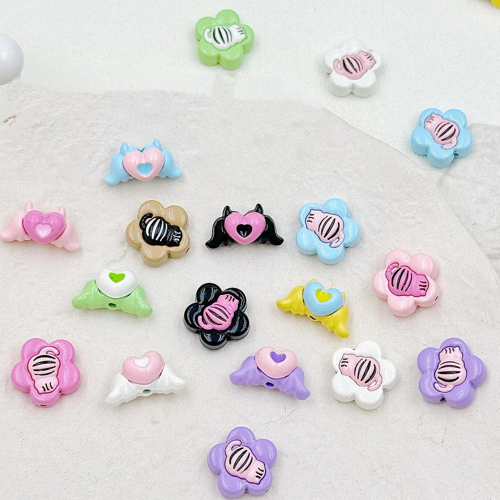 Devil Heart and Kitten Flower Metal Beads 17/15mm Baking Painted 18pcs 2