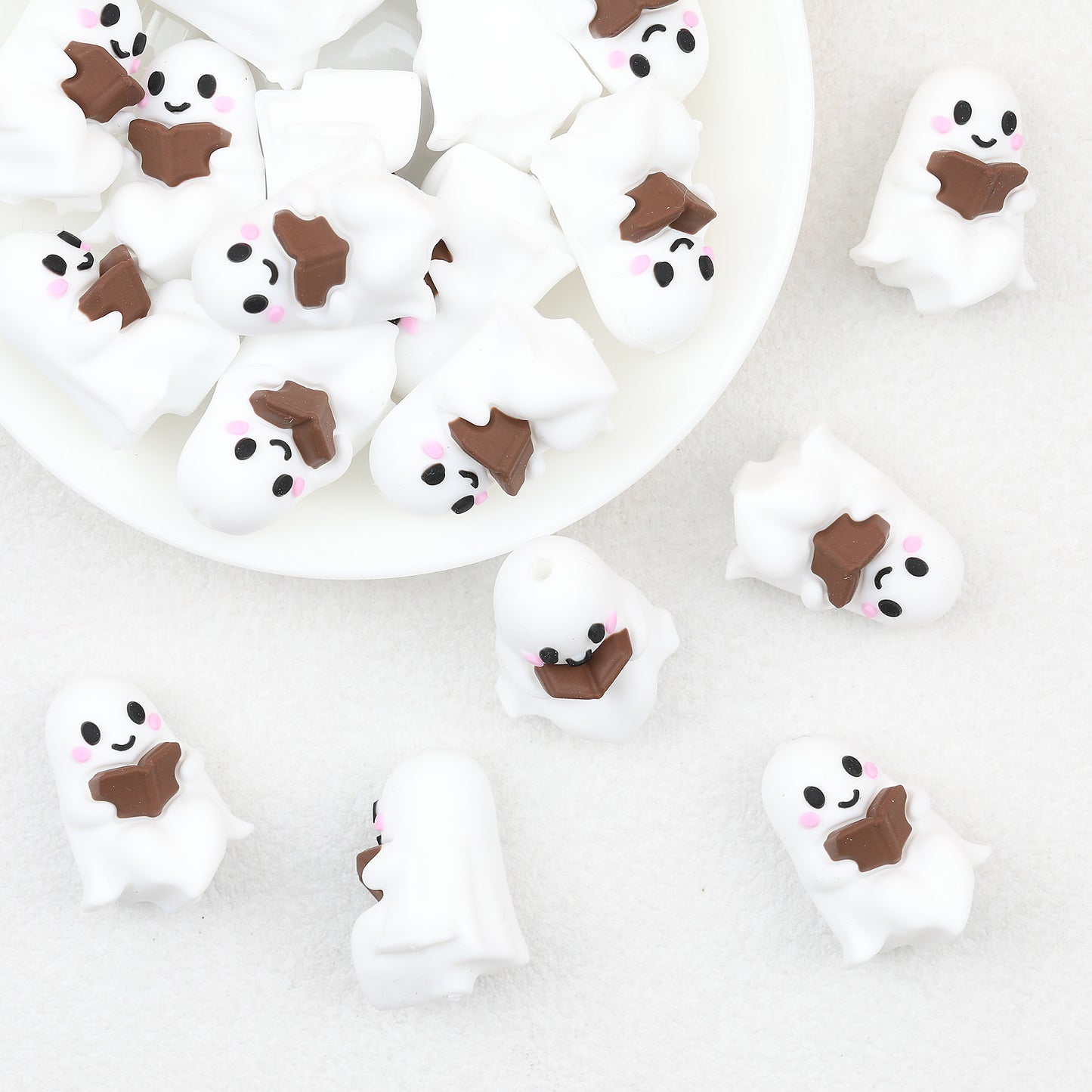 3D Halloween Brown Book Little Ghos Silicone Focal Beads 20 pcs