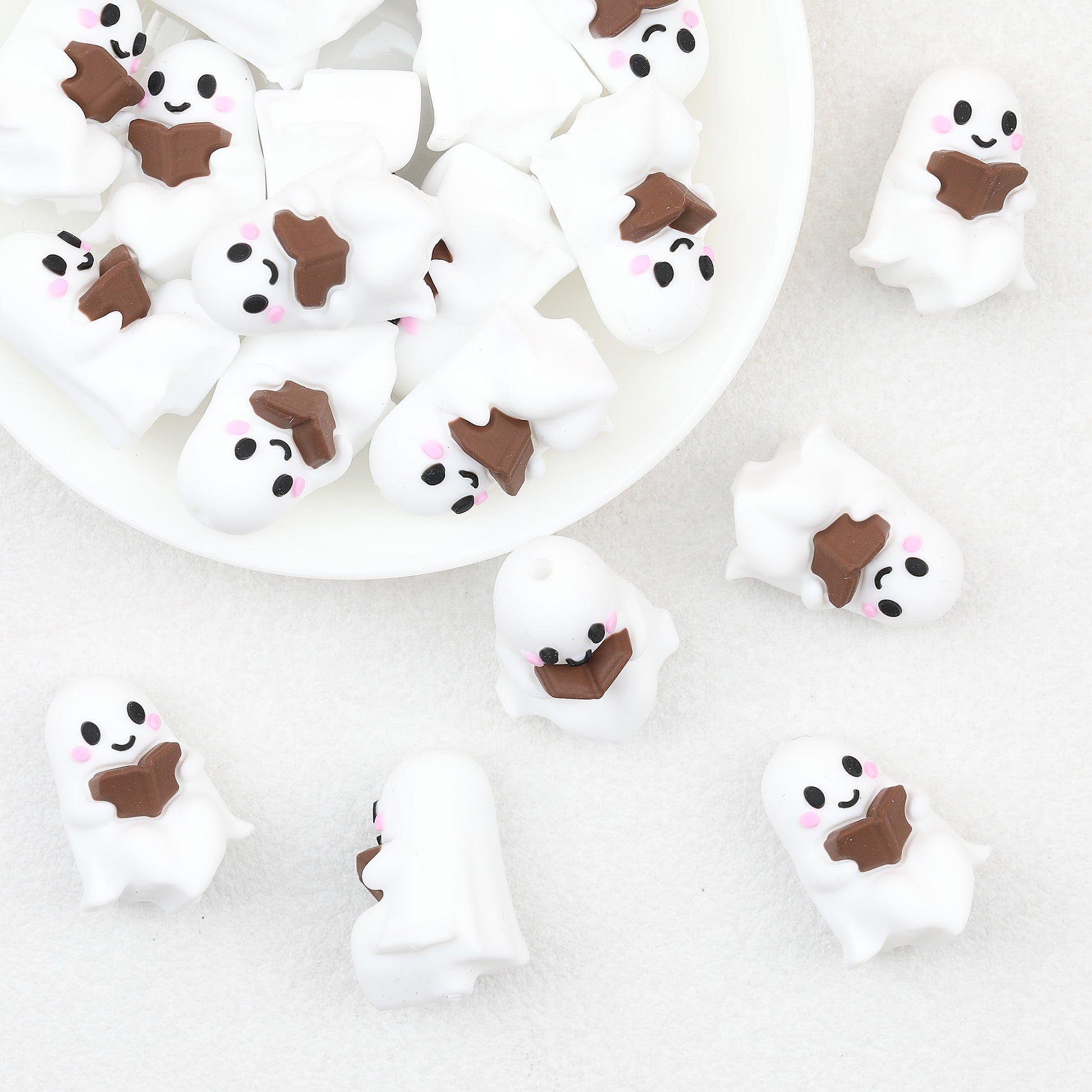 3D Halloween Brown Book Little Ghos Silicone Focal Beads 20 pcs