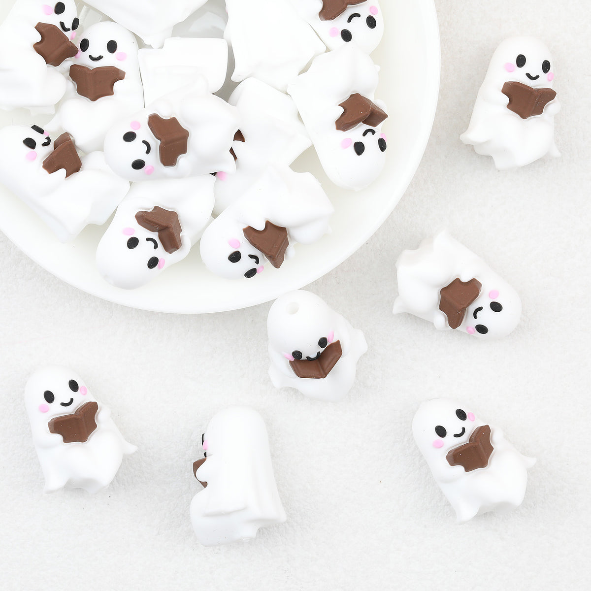 3D Halloween Brown Book Little Ghos Silicone Focal Beads 20 pcs