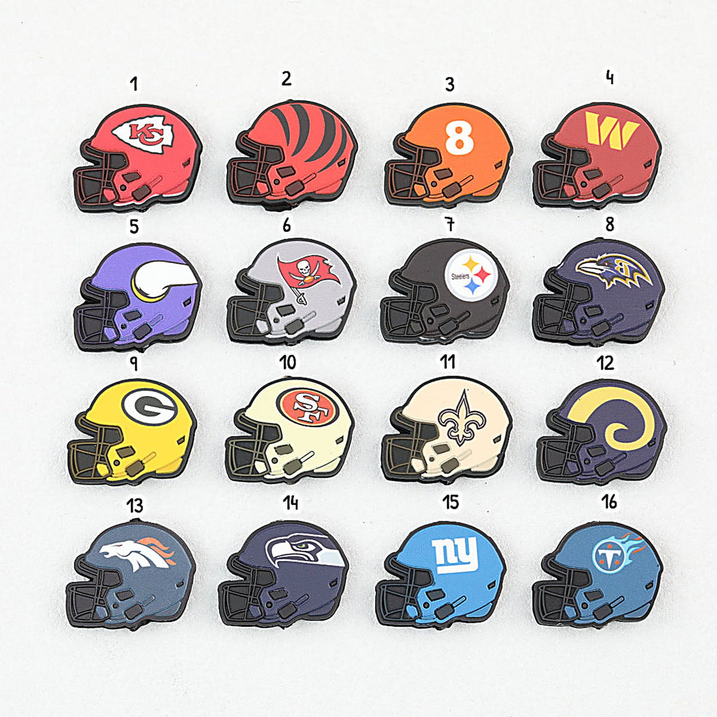 NFL Teams Helmet Silicone Focal Beads Printed Designs 20pcs
